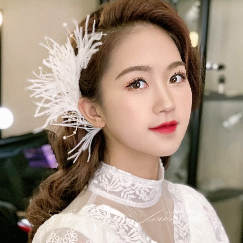 Traka za kosu od umjetnog perja Tijare za žene Traka za glavu od kristalnih perli Obruč za kosu Elegantni vjenčani dodaci za kosu Nakit za djevojke na maturalnoj večeri