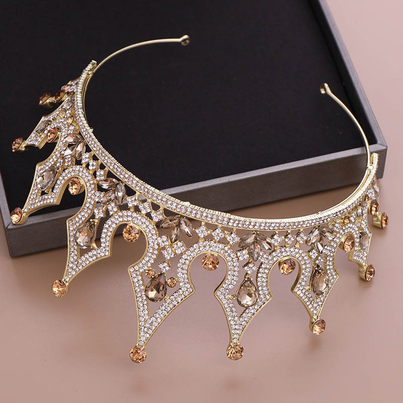 Luxus Vintage Arany Nagy Koronás Tiaras Strasszos Királyi Menyasszonyi Királynő Hercegnő-Party Koronás koszorúslányok NA