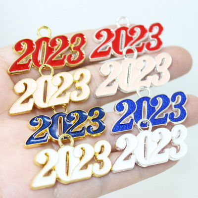 10db/tétel évbűvös 29*19mm fémcsepp olajzománc 2023 Charms medál fülbevalóhoz kulcstartó barkács ékszerkészítés
