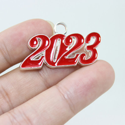 10db/tétel évbűvös 29*19mm fémcsepp olajzománc 2023 Charms medál fülbevalóhoz kulcstartó barkács ékszerkészítés