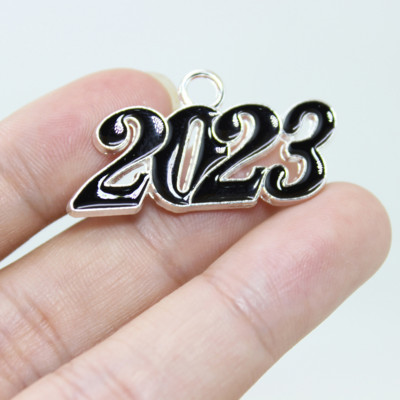 10db/tétel évbűvös 29*19mm fémcsepp olajzománc 2023 Charms medál fülbevalóhoz kulcstartó barkács ékszerkészítés