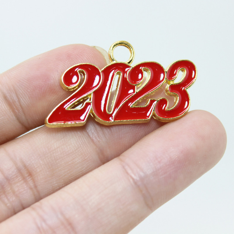 10db/tétel évbűvös 29*19mm fémcsepp olajzománc 2023 Charms medál fülbevalóhoz kulcstartó barkács ékszerkészítés