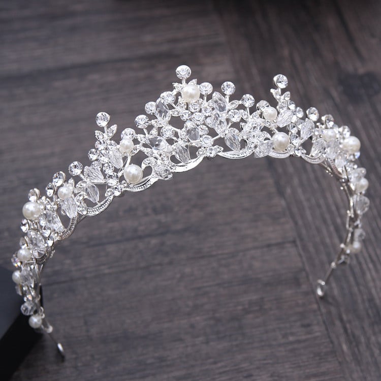 Luxus Elegáns Kristály Gyöngy Menyasszonyi Korona Nő Tiaras Haj Ékszerek Díszek Hajruha Menyasszony Fejpántok Esküvői Haj Kiegészítők