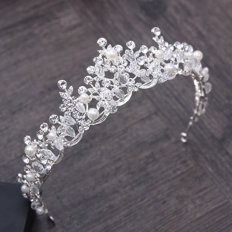 Luxus Elegáns Kristály Gyöngy Menyasszonyi Korona Nő Tiaras Haj Ékszerek Díszek Hajruha Menyasszony Fejpántok Esküvői Haj Kiegészítők