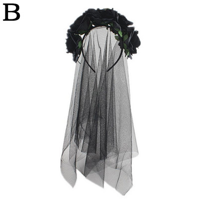 Halloween Fátyol Csipke Menyasszony Rózsa Virág Fejpánt Haj Karika Halloween Fejdísz Party Fesztivál Cosplay jelmez Haj kiegészítők