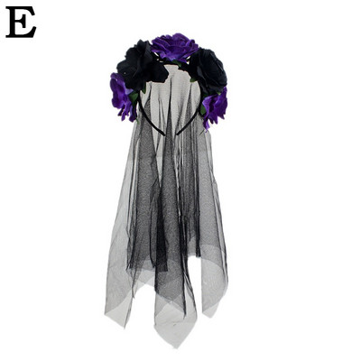 Halloween Fátyol Csipke Menyasszony Rózsa Virág Fejpánt Haj Karika Halloween Fejdísz Party Fesztivál Cosplay jelmez Haj kiegészítők
