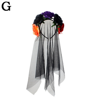 Halloween Fátyol Csipke Menyasszony Rózsa Virág Fejpánt Haj Karika Halloween Fejdísz Party Fesztivál Cosplay jelmez Haj kiegészítők