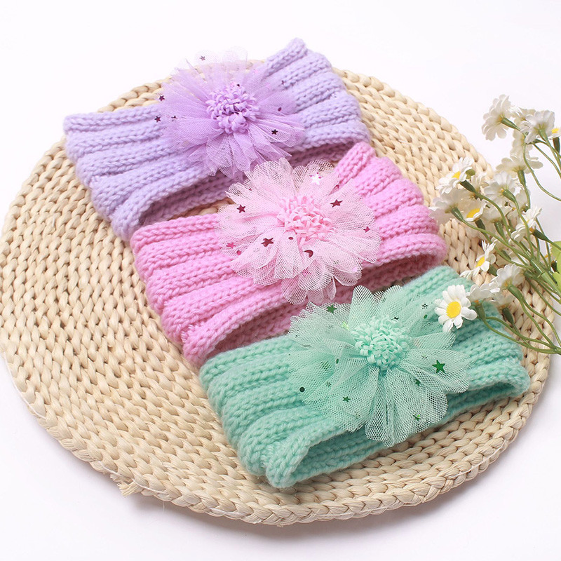 Modne dječje pletene trake za glavu Jednobojni cvjetovi Elastične trake za kosu za djevojčice Slatka pokrivala za glavu Dječji dodaci za kosu