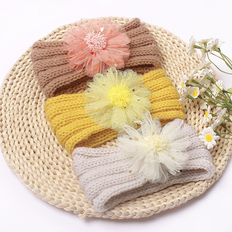 Modne dječje pletene trake za glavu Jednobojni cvjetovi Elastične trake za kosu za djevojčice Slatka pokrivala za glavu Dječji dodaci za kosu