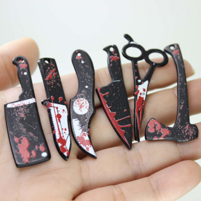 10 бр./лот окървавен нож ножици кама смола Хелоуин талисмани висулка за обеци ключодържател гривна Направи си сам бижута бижута находки