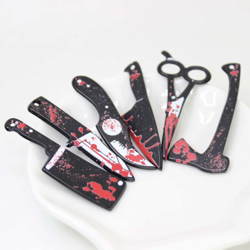10 бр./лот окървавен нож ножици кама смола Хелоуин талисмани висулка за обеци ключодържател гривна Направи си сам бижута бижута находки