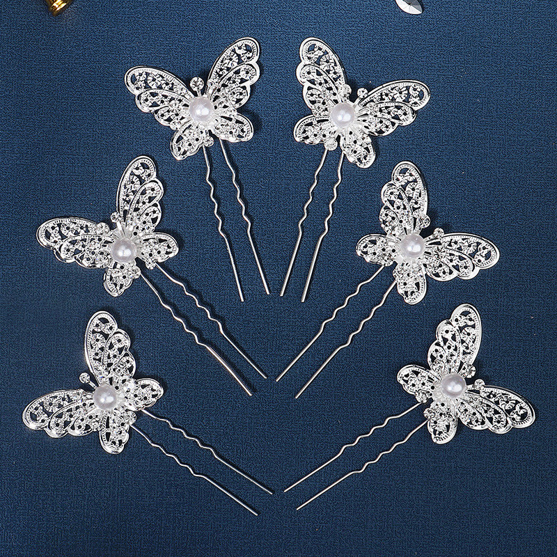 6 komada štapića za kosu u obliku leptira u obliku slova U, modni ručno rađeni retro simulirani biseri, cvijet ukosnice za mladenku, vjenčani dodatak za kosu, nakit