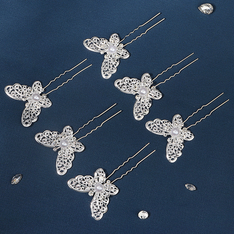 6 komada štapića za kosu u obliku leptira u obliku slova U, modni ručno rađeni retro simulirani biseri, cvijet ukosnice za mladenku, vjenčani dodatak za kosu, nakit