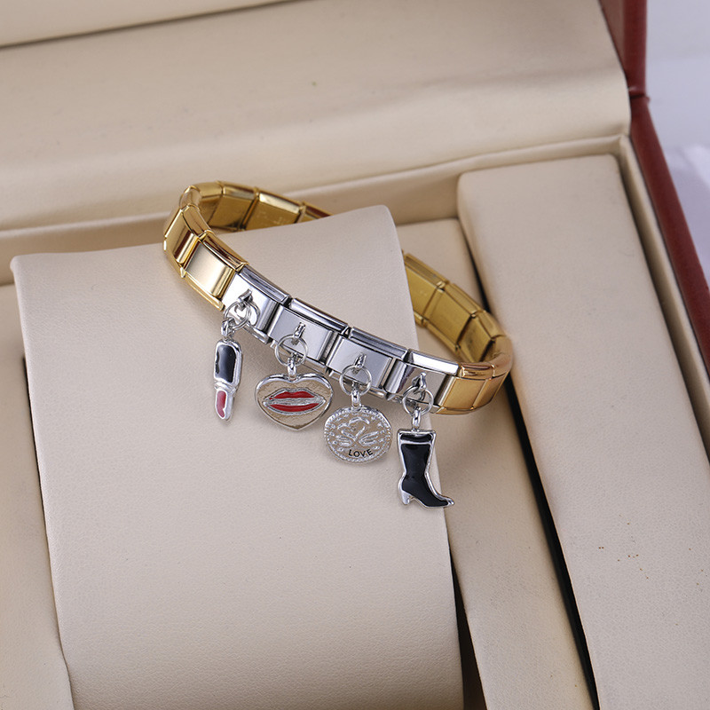 Hapiship Fashion Glazúr Virág Pillangó Szerelem Csók Olasz Linkek Charm Fit 9mm Karkötő Rozsdamentes Acél Ékszer Barkács készítés DJ558