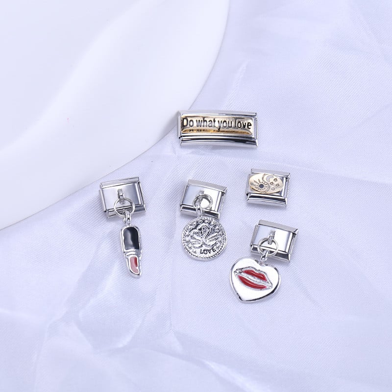 Hapiship Fashion Glazúr Virág Pillangó Szerelem Csók Olasz Linkek Charm Fit 9mm Karkötő Rozsdamentes Acél Ékszer Barkács készítés DJ558