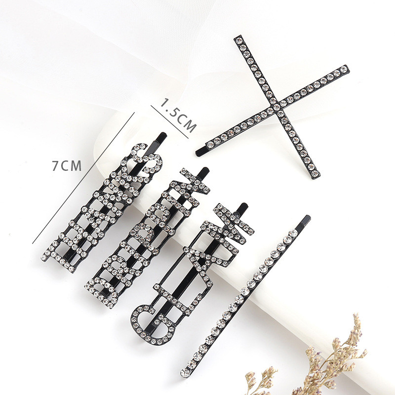 Kristály hajkiegészítők strasszos szó hajkapcsok angol betű X hajtűk Bobby Pin Barrette Stick fejfedők ékszerek