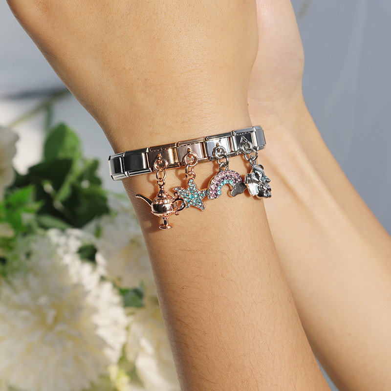 Hapiship Original Daisy Fashion Rainbow Heart Morska zvijezda Elephant Charm Links Fit 9mm Narukvica od nehrđajućeg čelika DIY Izrada DJ329