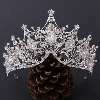 Сребърни цветни корони и диадеми Аксесоари за коса за жени Сватбени аксесоари Корона за булчински кристали Диадема с кристали
