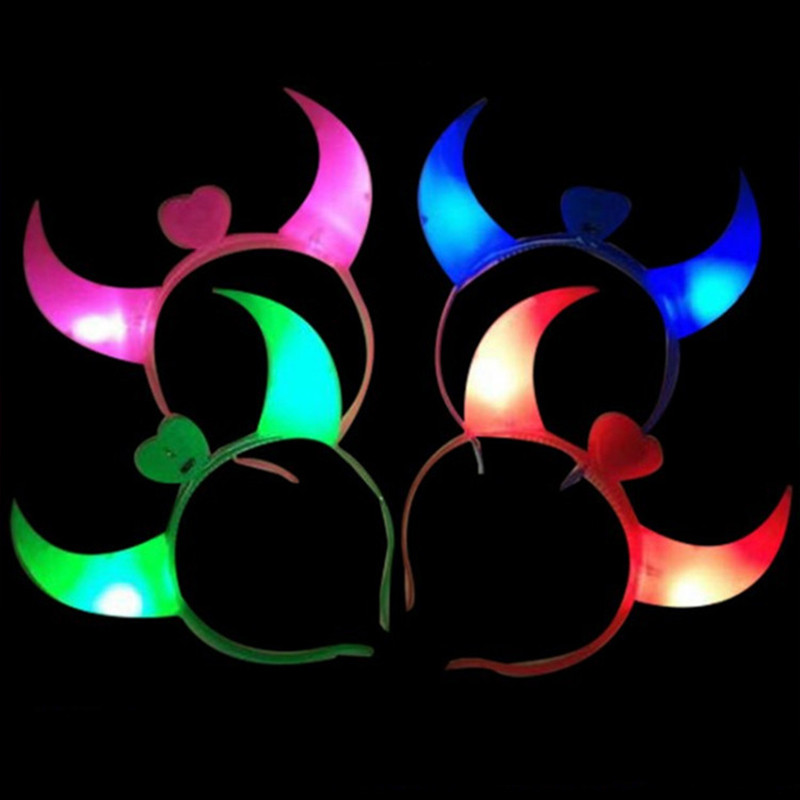 LED Devil Horn Light Up fejpánt villogó dekoráció Halloween karácsonyi partira LB
