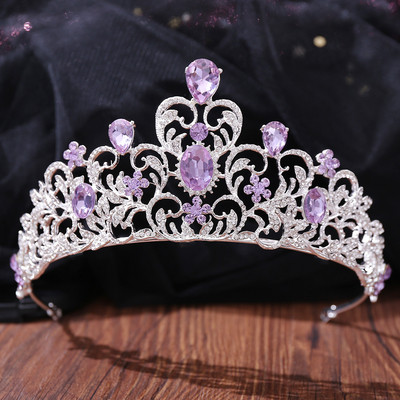 Ezüst színű divat lila lila kristály strassz tiara koronák királynő királyok hercegnő esküvői haj kiegészítők menyasszonyi diadémek