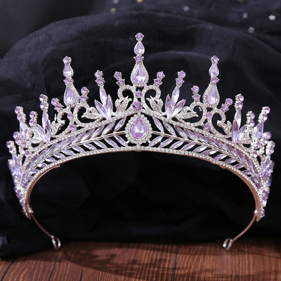 Ezüst színű divat lila lila kristály strassz tiara koronák királynő királyok hercegnő esküvői haj kiegészítők menyasszonyi diadémek