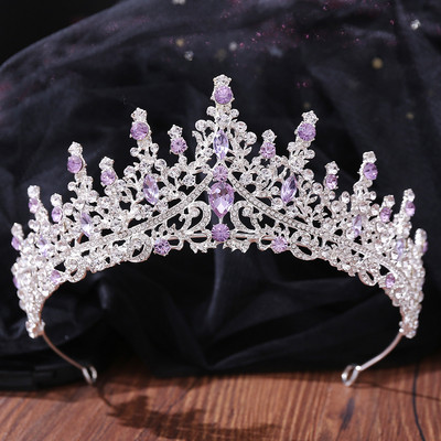 Ezüst színű divat lila lila kristály strassz tiara koronák királynő királyok hercegnő esküvői haj kiegészítők menyasszonyi diadémek