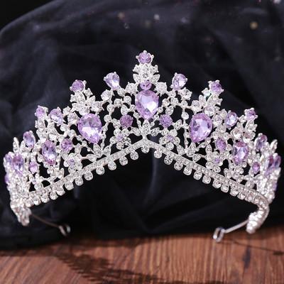 Ezüst színű divat lila lila kristály strassz tiara koronák királynő királyok hercegnő esküvői haj kiegészítők menyasszonyi diadémek