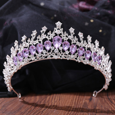 Ezüst színű divat lila lila kristály strassz tiara koronák királynő királyok hercegnő esküvői haj kiegészítők menyasszonyi diadémek