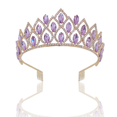 Ezüst színű divat lila lila kristály strassz tiara koronák királynő királyok hercegnő esküvői haj kiegészítők menyasszonyi diadémek