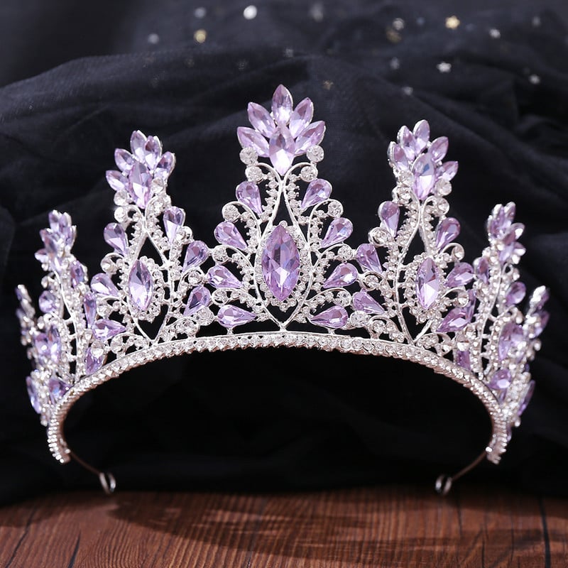 Ezüst színű divat lila lila kristály strassz tiara koronák királynő királyok hercegnő esküvői haj kiegészítők menyasszonyi diadémek