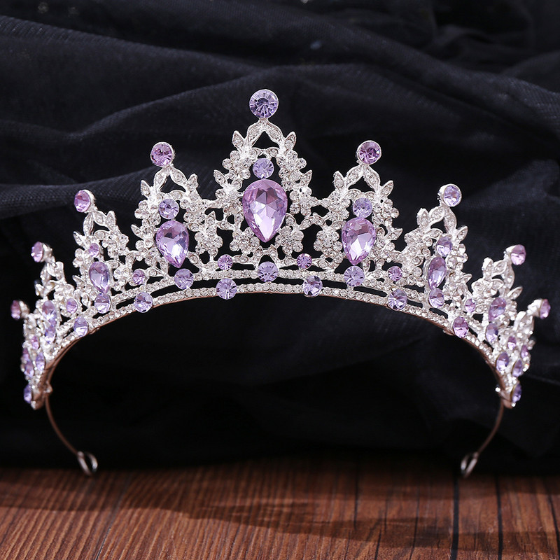 Ezüst színű divat lila lila kristály strassz tiara koronák királynő királyok hercegnő esküvői haj kiegészítők menyasszonyi diadémek