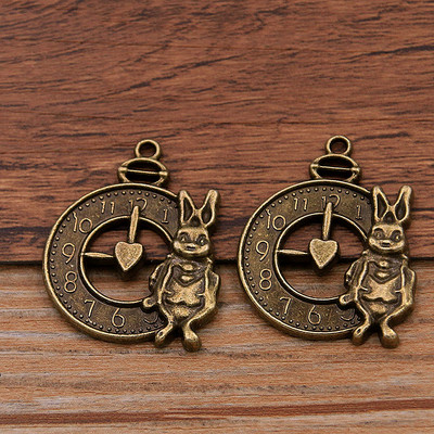 6 db 26*33mm 2 színű Vintage fém cinkötvözet nyúl Steampunk óra állati bűbáj barkácsoláshoz nyaklánc karkötő ékszerkészítéshez