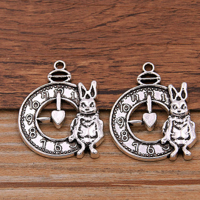 6 db 26*33mm 2 színű Vintage fém cinkötvözet nyúl Steampunk óra állati bűbáj barkácsoláshoz nyaklánc karkötő ékszerkészítéshez