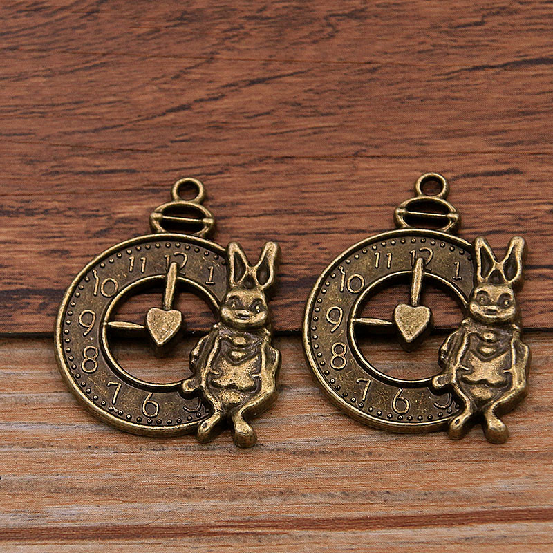 6 db 26*33mm 2 színű Vintage fém cinkötvözet nyúl Steampunk óra állati bűbáj barkácsoláshoz nyaklánc karkötő ékszerkészítéshez