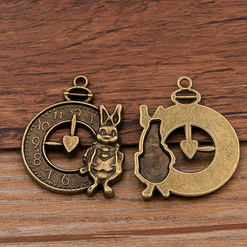 6 db 26*33mm 2 színű Vintage fém cinkötvözet nyúl Steampunk óra állati bűbáj barkácsoláshoz nyaklánc karkötő ékszerkészítéshez