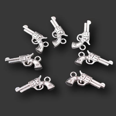 30db Ezüstözött 3D Mini Revolver Medál Retro karkötő Fülbevaló Fém Kiegészítők Barkács varázslatok ékszer kézműves készítéshez A2457