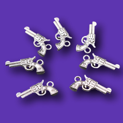 30db Ezüstözött 3D Mini Revolver Medál Retro karkötő Fülbevaló Fém Kiegészítők Barkács varázslatok ékszer kézműves készítéshez A2457
