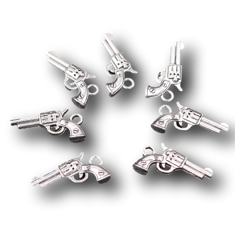 30db Ezüstözött 3D Mini Revolver Medál Retro karkötő Fülbevaló Fém Kiegészítők Barkács varázslatok ékszer kézműves készítéshez A2457