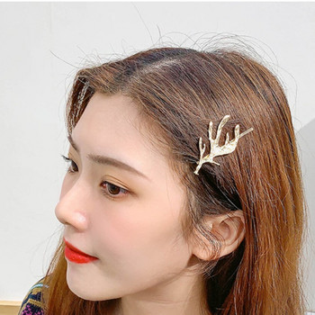 Glamour Female Golden Antlers Leaf Branch Frame Метална шнола Фиби Щифтове Аксесоари Момиче Шапка на едро