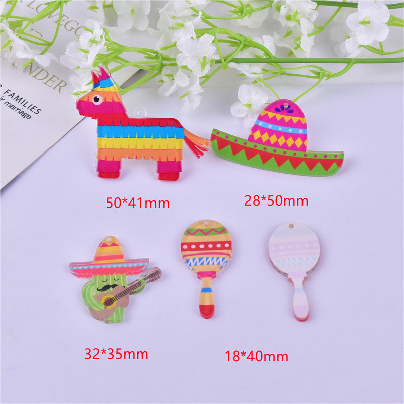 10 bucăți Cinco De Mayo Carnaval Cactus Pălărie de cal Arcylic Charms pentru găsirea de bijuterii DIY