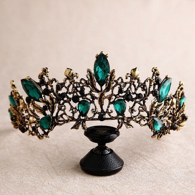 Baroc Retro Roșu Verde Negru Cristal Diademi Mireasă Coroana Concurs Diadem Strass Voal Tiara Bentiță Accesorii pentru păr de nuntă