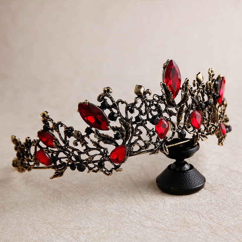 Baroc Retro Roșu Verde Negru Cristal Diademi Mireasă Coroana Concurs Diadem Strass Voal Tiara Bentiță Accesorii pentru păr de nuntă