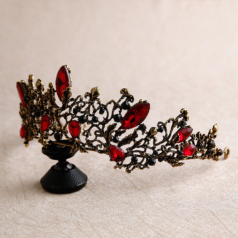 Baroc Retro Roșu Verde Negru Cristal Diademi Mireasă Coroana Concurs Diadem Strass Voal Tiara Bentiță Accesorii pentru păr de nuntă
