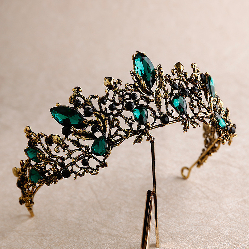 Baroc Retro Roșu Verde Negru Cristal Diademi Mireasă Coroana Concurs Diadem Strass Voal Tiara Bentiță Accesorii pentru păr de nuntă