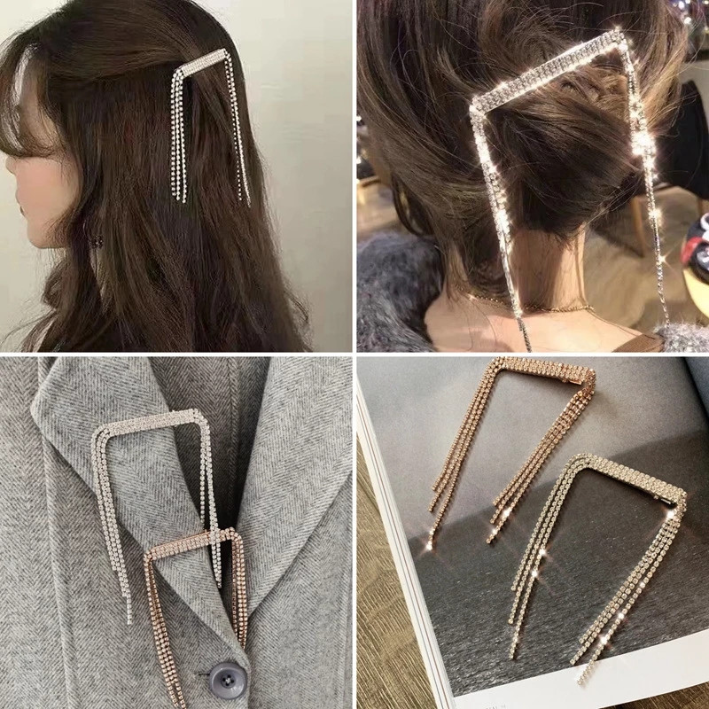 2021. Novi korejski Bling Bling Bling Shining Rhinestone Tassel Fairy Barrettes za žene Modni dodaci za kosu Kristalne kopče Ukosnice