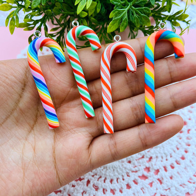 10db Színes Clay Candy Cane Charm Kawaii Medál kulcstartóhoz, Ékszer Fülbevaló, Scrapbooking, Barkácskészítés, Nyaklánc