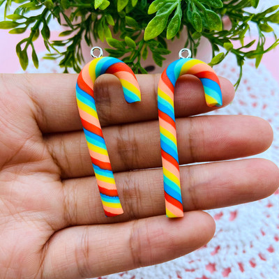 10db Színes Clay Candy Cane Charm Kawaii Medál kulcstartóhoz, Ékszer Fülbevaló, Scrapbooking, Barkácskészítés, Nyaklánc