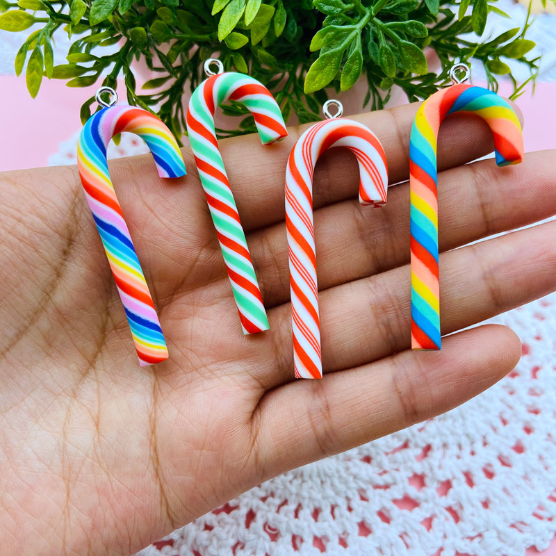10db Színes Clay Candy Cane Charm Kawaii Medál kulcstartóhoz, Ékszer Fülbevaló, Scrapbooking, Barkácskészítés, Nyaklánc