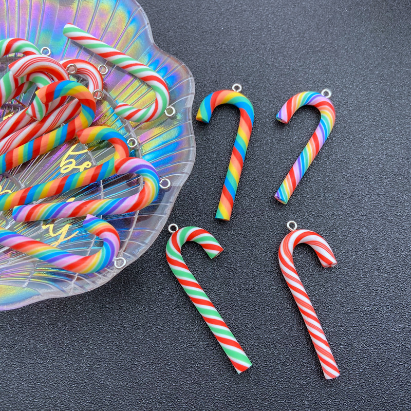 10db Színes Clay Candy Cane Charm Kawaii Medál kulcstartóhoz, Ékszer Fülbevaló, Scrapbooking, Barkácskészítés, Nyaklánc