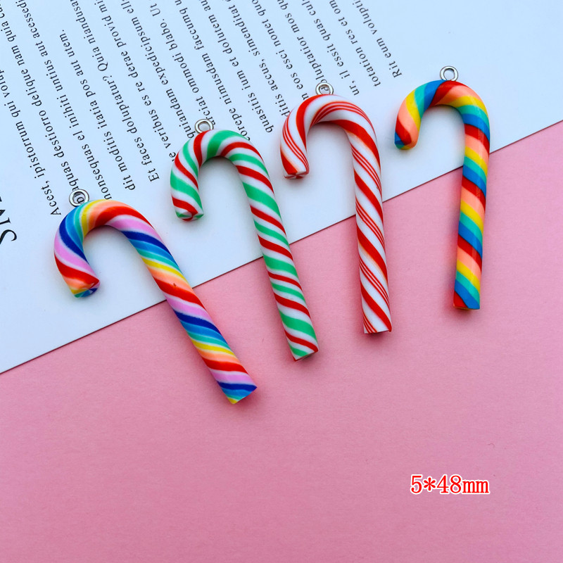 10db Színes Clay Candy Cane Charm Kawaii Medál kulcstartóhoz, Ékszer Fülbevaló, Scrapbooking, Barkácskészítés, Nyaklánc